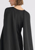 Cape Sleeves Dress with Waist Details in Black Close Up